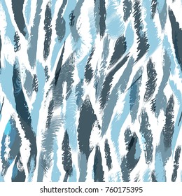 Seamless nordic pattern. Ethnic abstract background with brushstrokes. Chaotic blue smears and stains. Endless vector design for texture, wallpaper, textile, wrapping paper, card, print.