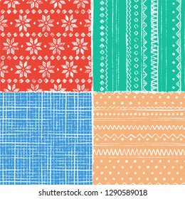 Seamless norwegian star knitting pattern. Scandinavian boundless background. Vector hand-drawn illustration.