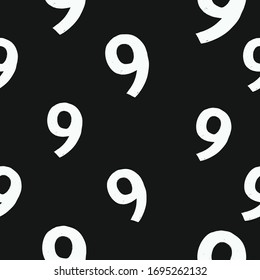 Seamless with number nine. Pattern desing with sign of 9 on black board background. Funny kid backdrop.