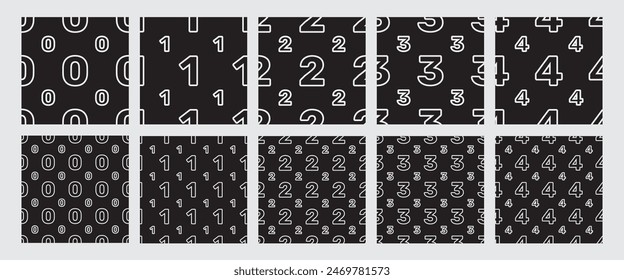 Seamless Number Pattern collection black and white. pattern pack