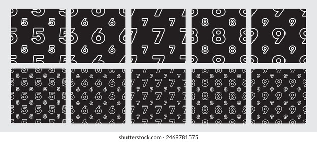 Seamless Number Pattern collection black and white. pattern pack