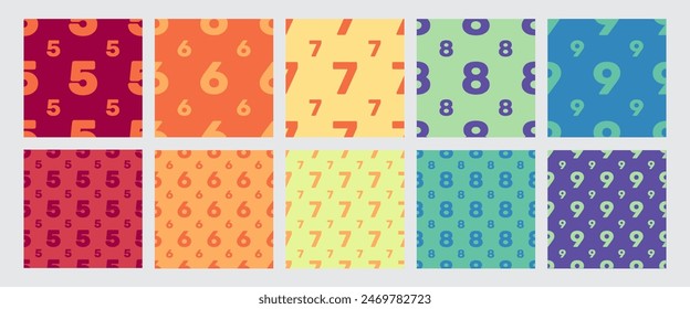 seamless number pattern collection. colorful. Vector background. Number pack. Numerical pattern. pattern pack