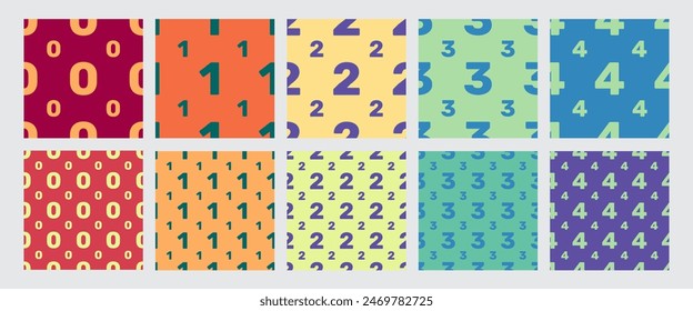 seamless number pattern collection. colorful. Vector background. Number pack. Numerical pattern. pattern pack