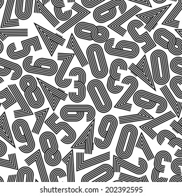 Seamless numbers background, monochrome vector seamless pattern. Retro striped numbers stylish design. 