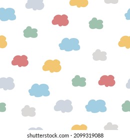 Seamless nursery cute vector pattern with clouds for kids