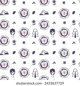 Seamless nursery pattern with little lions. Childish pattern with butterflies and floral. Perfect for kids design, children room decoration, greeting card design, fabric print ,wrapping paper design.