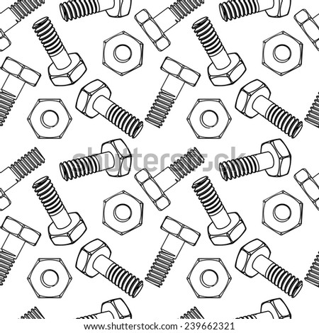 Seamless nuts and bolts. Vector illustration. Different projections