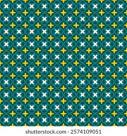 Seamless Nyonya pattern with stars and circles. Vector illustration. Design for fabric, wallpaper, and packaging.