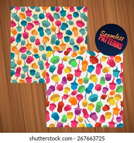 seamless oak acorn pattern set rainbow colors