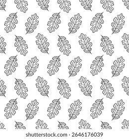 Seamless Oak Leaf Pattern Hand Drawn Black and White Autumn Foliage for Fabric, Wallpaper, and Packaging