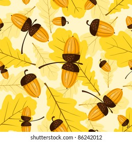 Seamless oak pattern. Acorns and leaves. Vector background.