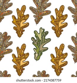 Seamless oak pattern with leaves autumn background