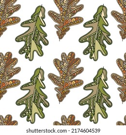 Seamless oak pattern with leaves autumn background