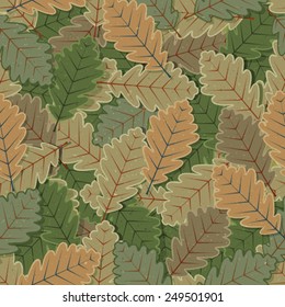 Seamless Oak Tree Leaves Background/ Illustration of a seamless background with winter green leaves for nature wallpaper with grunge texture