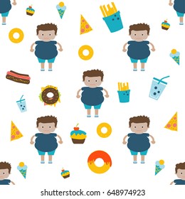 Seamless obesity pattern. Website colorful background. Template for menu of fast food restaurant or unhealthy lifestyle.