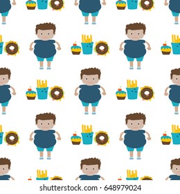 Seamless obesity pattern. Website colorful background. Template for menu of fast food restaurant or unhealthy lifestyle
