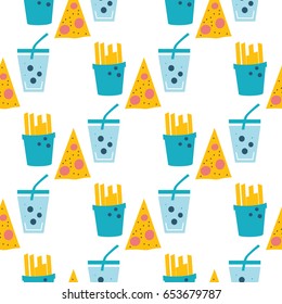 Seamless obesity pattern. Website colorful background. Template for menu of fast food restaurant or unhealthy lifestyle