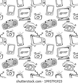Seamless objects technology obsolete, Vector drawing cartoon character for decoration background.