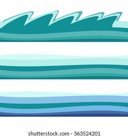 Seamless ocean, sea, water waves vector backgrounds set for ui game in cartoon design styl