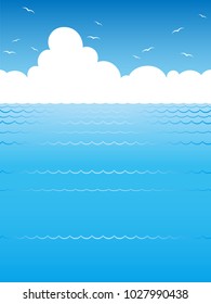 Seamless ocean view, vector illustration. (without sample text) Horizontally repeatable. 