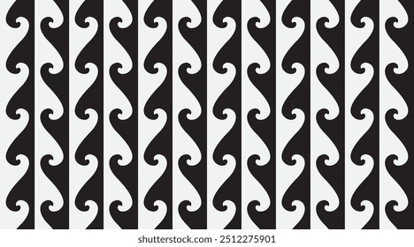 Onda oceánica sin fisuras inspirada en patrón geométrico repetitivo. Gráfico de Vector de combinación de color blanco y negro