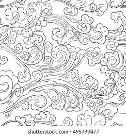 Seamless ocean wave and splash, hand draw.