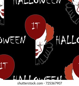 Seamless october pattern with scary clowns.Vector halloween background.Textile texture