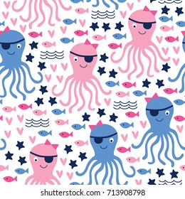 seamless octopus girl pattern vector illustration