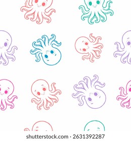 seamless octopus pattern. Seamless pattern with octopus. Funny Octopus Vector Illustration Cartoon, Clipart And Line Art Design on White Background, Funny octopus cartoon vector with white background.