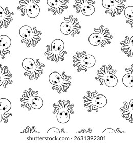 seamless octopus pattern. Seamless pattern with octopus. Funny Octopus Vector Illustration Cartoon, Clipart And Line Art Design on White Background, Funny octopus cartoon vector with white background.
