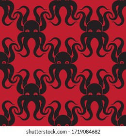 Seamless octopus pattern on red background. Vector image eps 10