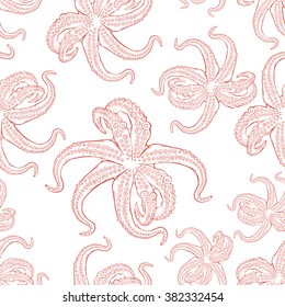 Seamless octopus pattern. Vector illustration. White background.