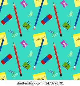 Seamless office or school stationery tools vector pattern. Back to school background.    Cute kids pattern