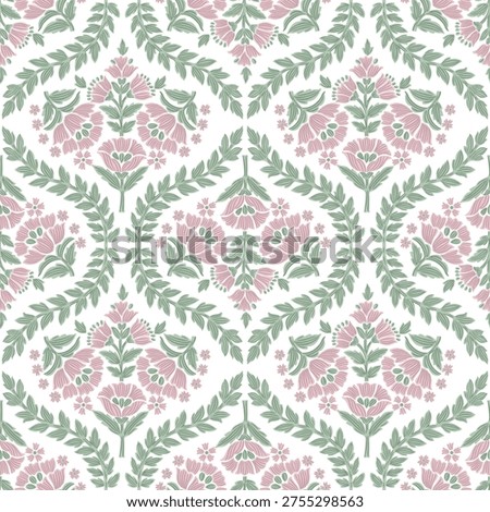 Seamless ogee damask medallion block floral flower repeat vector pattern , Boho floral Print Stock photo © 
