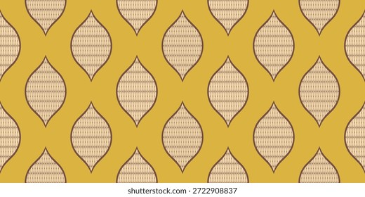 Padrão de ogee sem costura com textura de esteira tecida em marrom, creme e amarelo, esteira de corrida, design têxtil, design de envoltório de presente.
