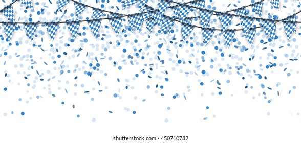 seamless Oktoberfest garlands having blue-white checkered pattern and blue confetti