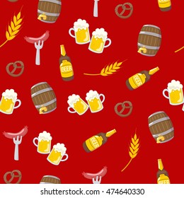 seamless Oktoberfest pattern beer festival cartoon, oktoberfest card design, menu, invitation, oktoberfest design for advertising, poster, oktoberfest banner, art, beer menu, flyer, tshirt, print.