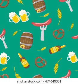 seamless Oktoberfest pattern beer festival cartoon, oktoberfest card design, menu, invitation, oktoberfest design for advertising, poster, oktoberfest banner, art, beer menu, flyer, tshirt, print.