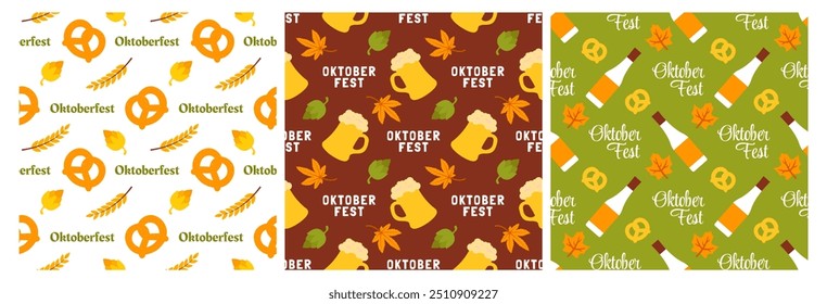 Seamless Oktoberfest Pattern Design Featuring Flat Cartoon Elements