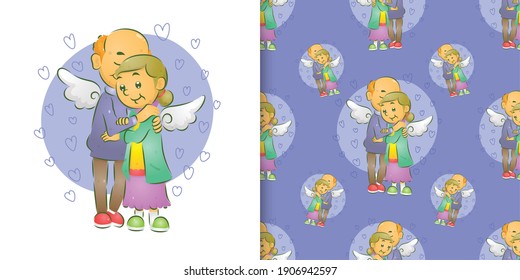 The seamless of the old fairy couple hugging and loving each other of illustration