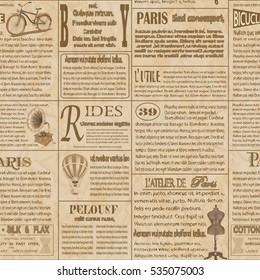 Seamless old newspaper  french background.