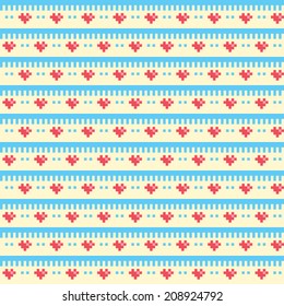Seamless old-school pixel pattern with tiny hearts
