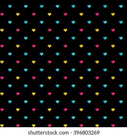 Seamless old-school pixel pattern with tiny hearts