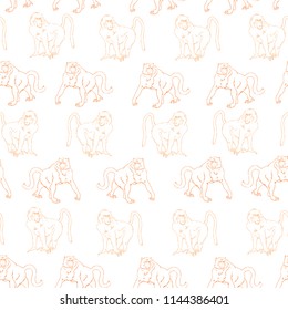 Seamless olive baboons pattern with  in safari style. Creative monkey texture for fabric, wrapping, textile, wallpaper, apparel. Vector pattern isolated on background