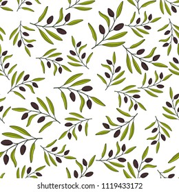 Seamless olive branch pattern. Hand drawn vector illustration