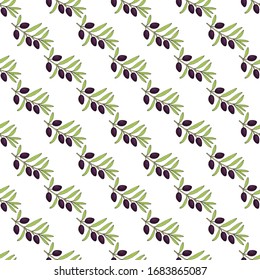 Seamless olive branch pattern. Hand drawn vector illustration