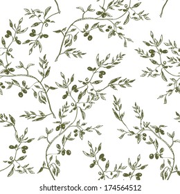 Seamless Olive Branch Pattern Hand Drawn Design