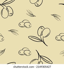 Seamless olive branch pattern hand drawn design