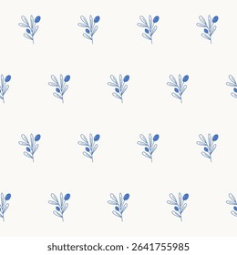 Seamless Olive Branch Textile Print Pattern. Mediterranean Atmosphere. Travel Vacation Rest Theme. Summer Resort Fabric Swatch Doodle Line Art 
 Hand Crafted Decoration. Simple Sketch Outline Drawing.