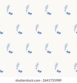 Seamless Olive Branch Textile Print Pattern. Mediterranean Atmosphere. Travel Vacation Rest Theme. Summer Resort Fabric Swatch Doodle Line Art 
 Hand Crafted Decoration. Simple Sketch Outline Drawing.